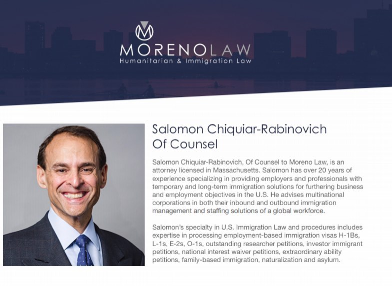 El Abogado Salomon Chiquiar-Rabinovich Se Une a Nuestra Oficina de Moreno Law